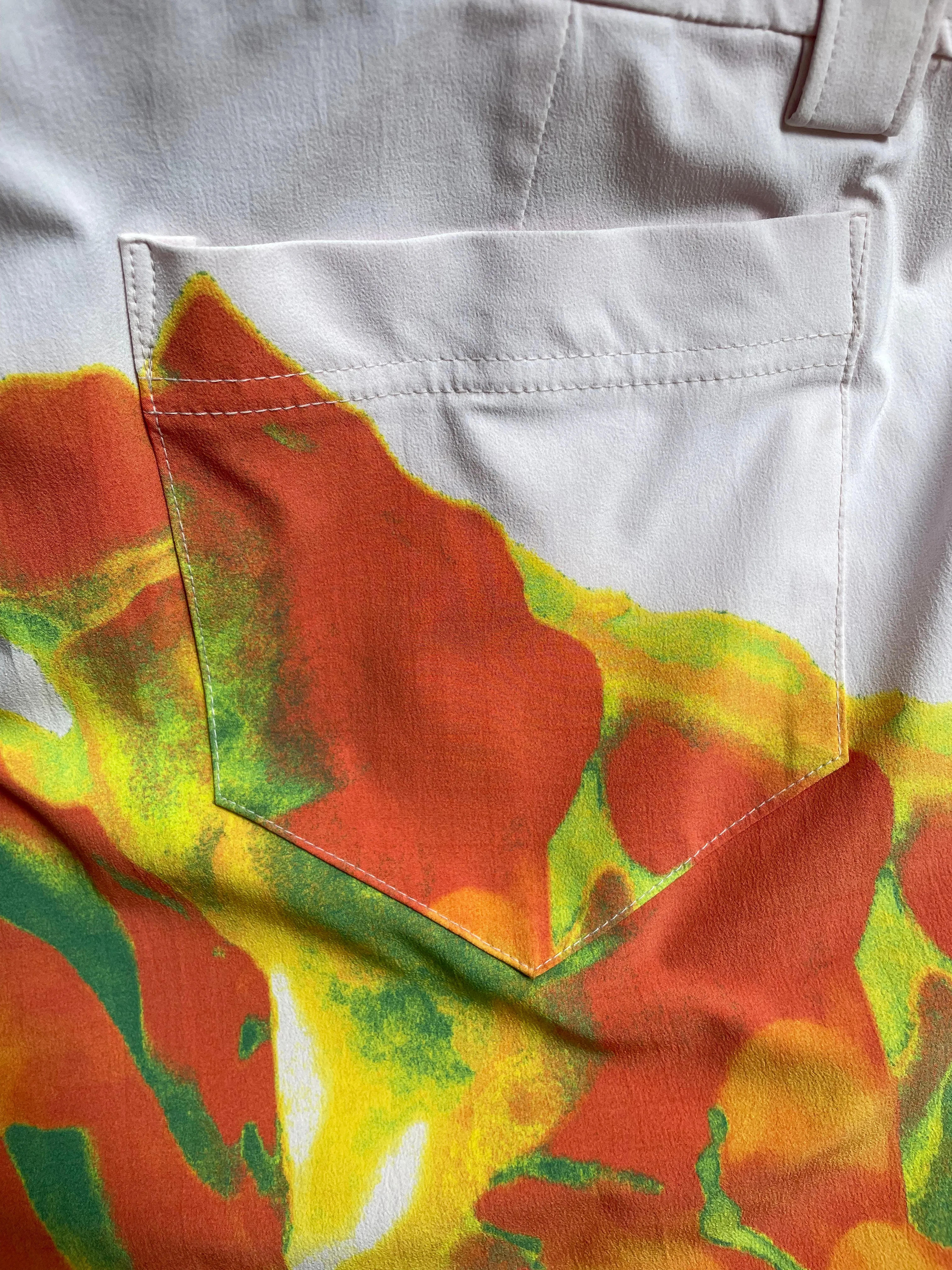 Issey Miyake SS 2002 nylon trousers with orange abstract print