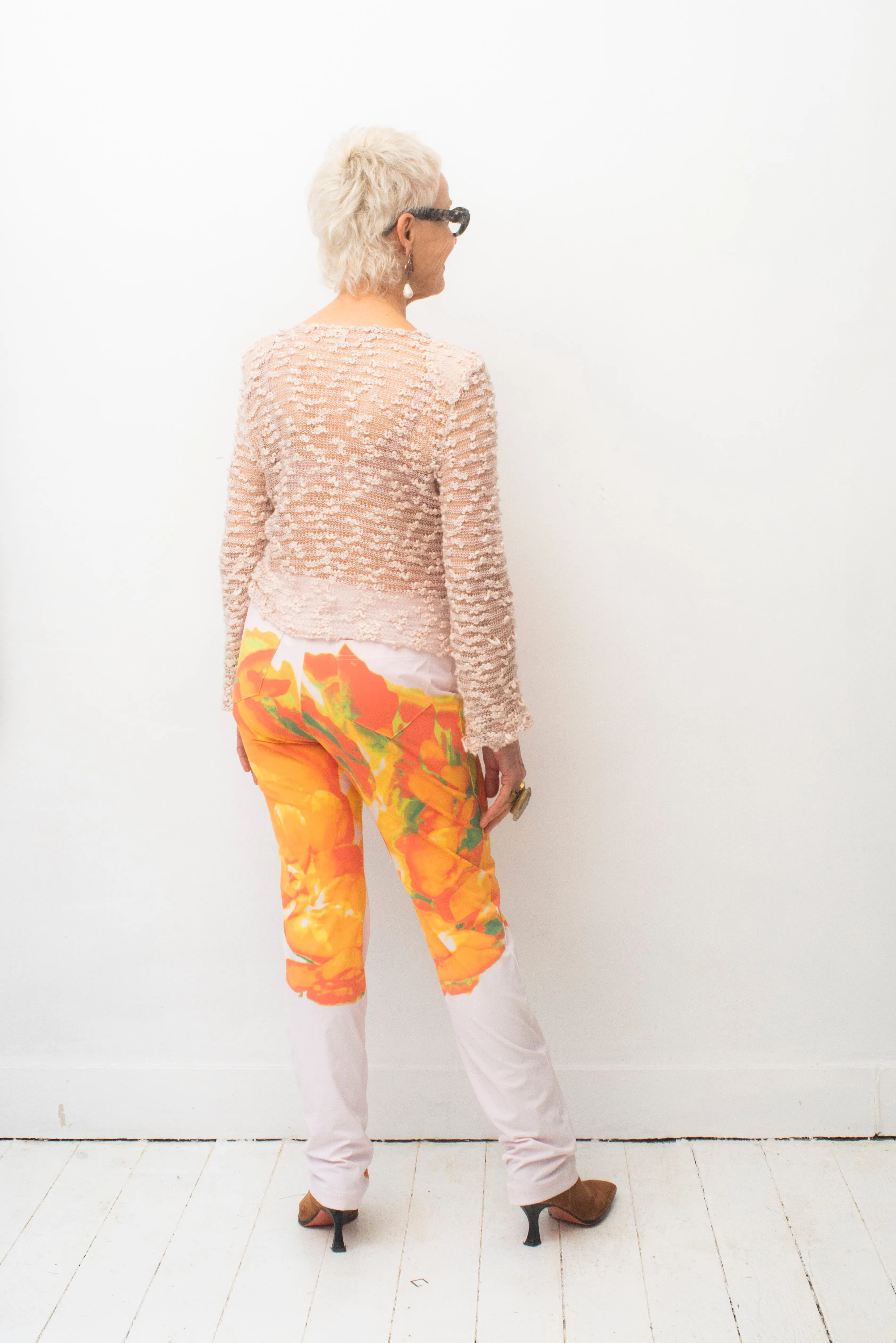 Issey Miyake SS 2002 nylon trousers with orange abstract print