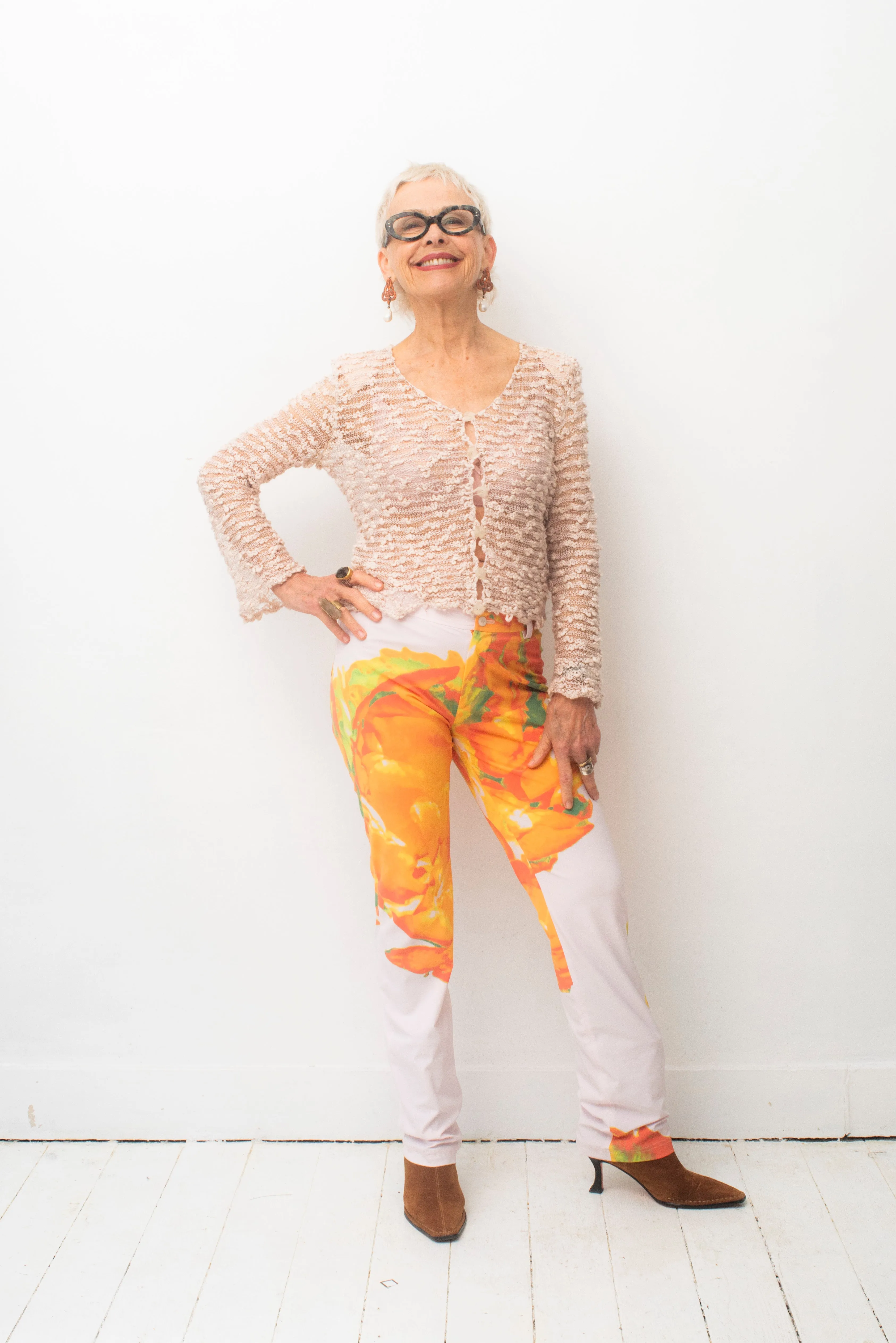 Issey Miyake SS 2002 nylon trousers with orange abstract print