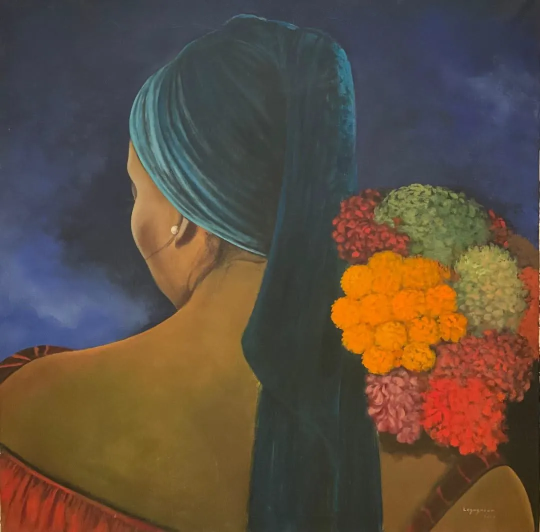 Jean-Claude Legagneur 50"x50" Woman in Flowers 2002 Oil on Canvas Gallery-Wrapped Painting #1MFN
