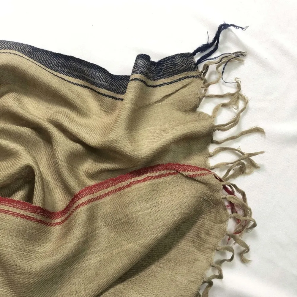 Khaki and Blue Merino Wool Shawl