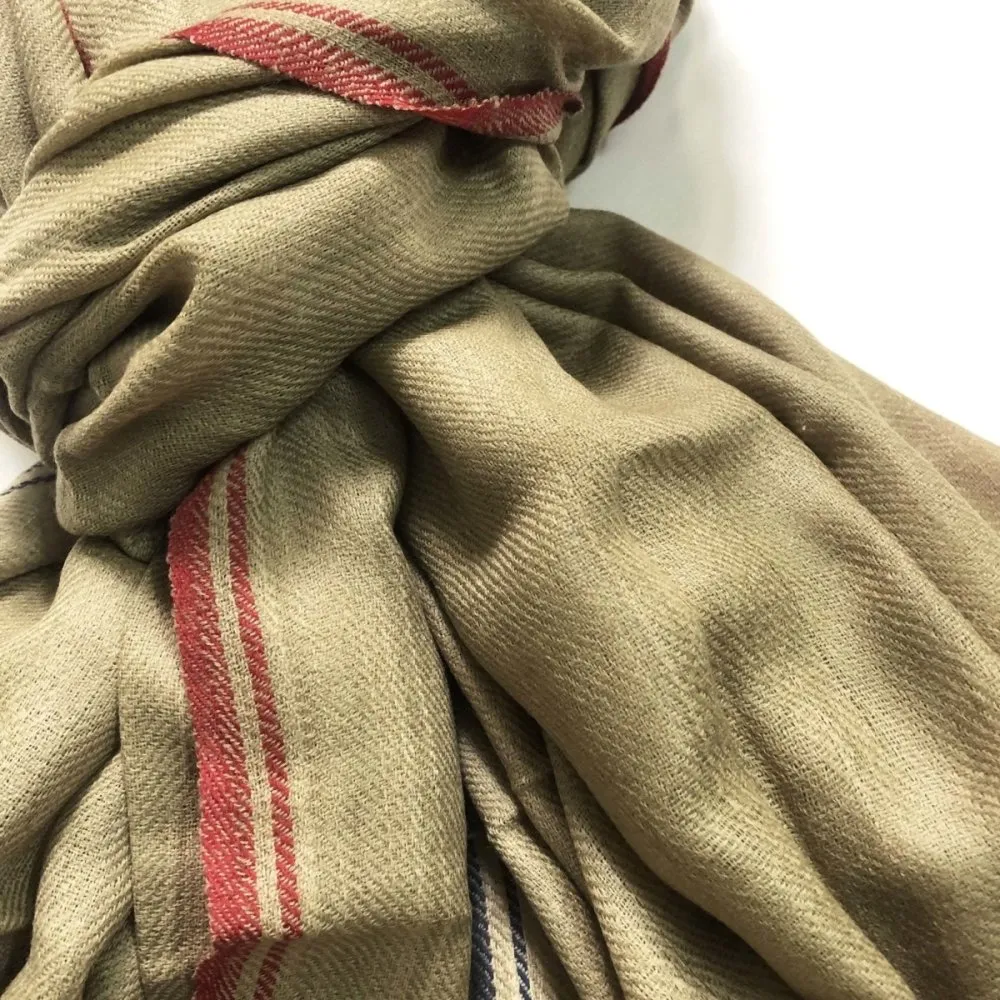Khaki and Blue Merino Wool Shawl