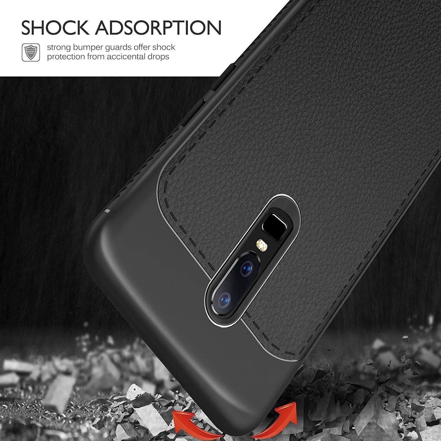 Leather Pattern Tough Armor Back Cover - OnePlus 6