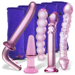 LeLuv 5 Borosilicate Glass Pink Dildos Wands Butt Plugs Sexy Gift Massagers Toys