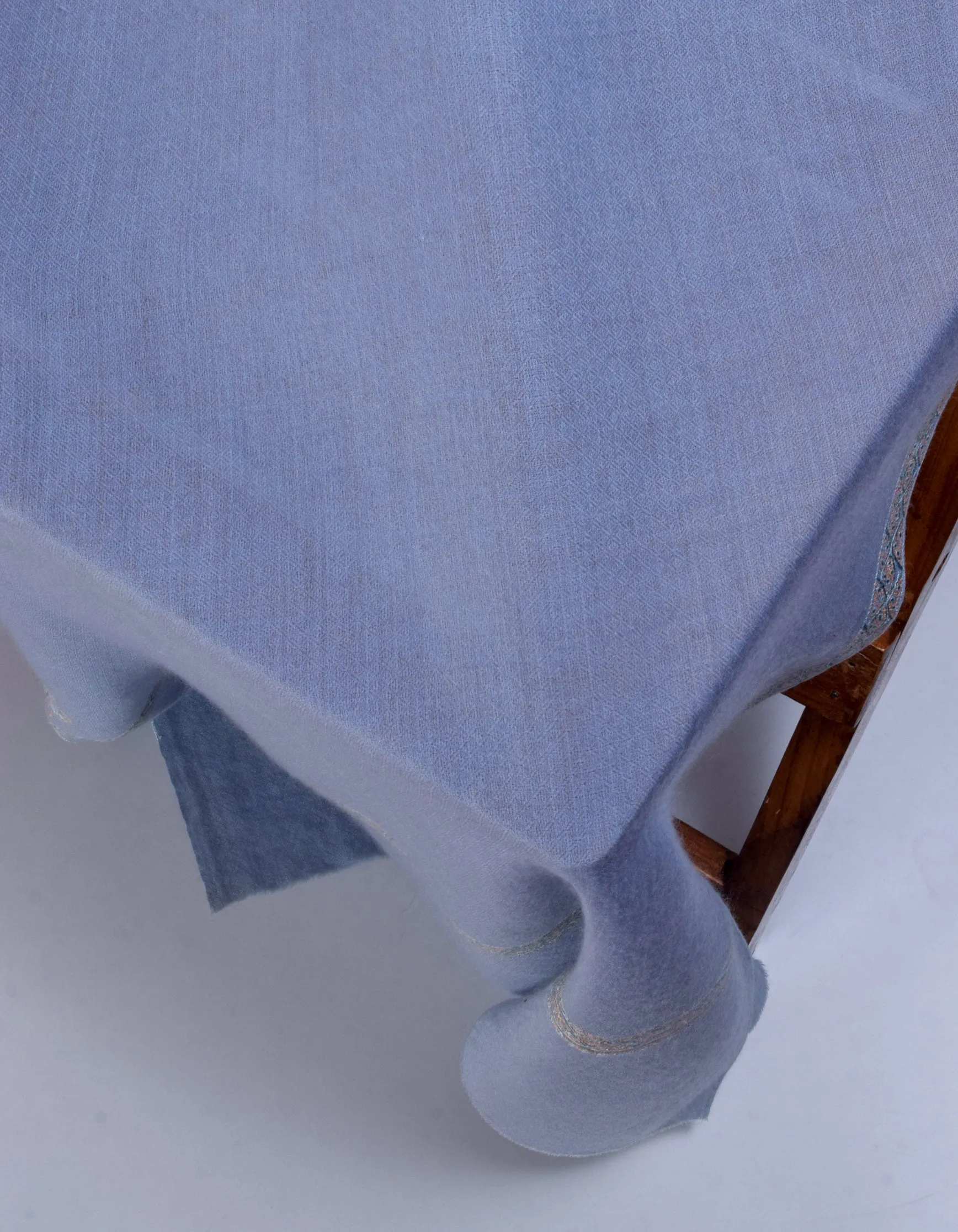 Light Blue-Grey Handwoven Sozni Border Embroidered Cashmere Pashmina Stole