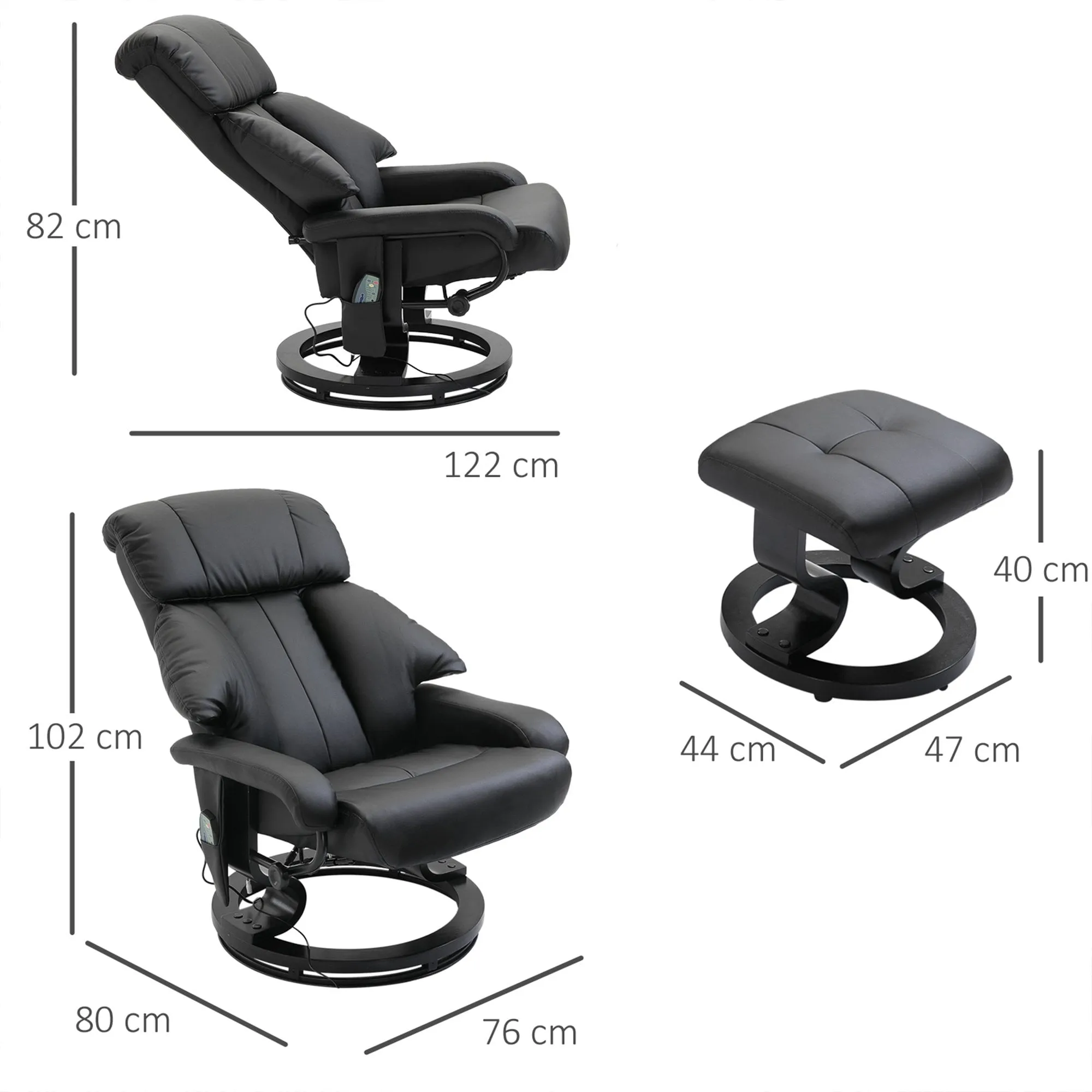 Luxury Faux leather Chair Recliner Electric Massage Chair Sofa 10 Massager with Foot Stool Black Faux Leather, Footrest