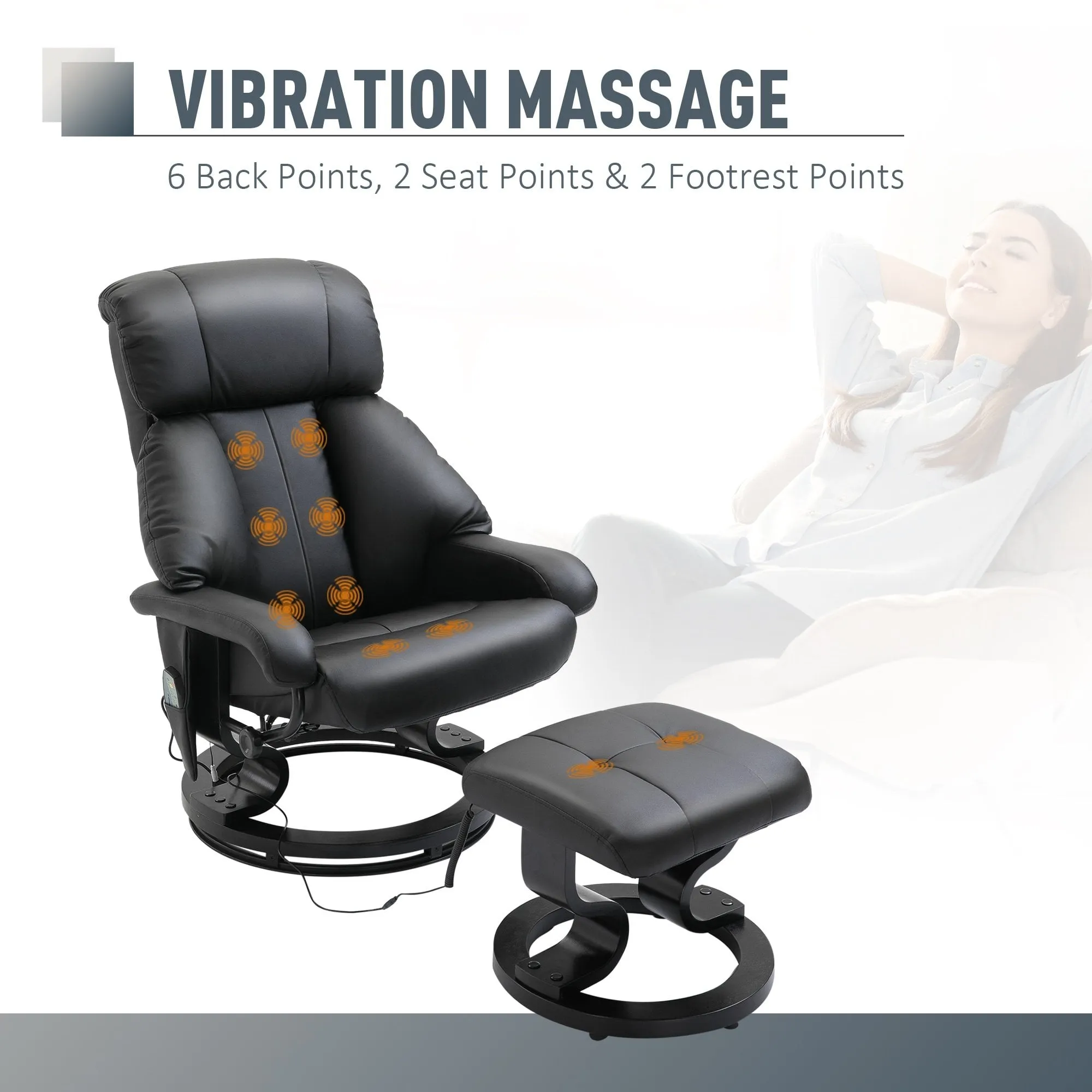 Luxury Faux leather Chair Recliner Electric Massage Chair Sofa 10 Massager with Foot Stool Black Faux Leather, Footrest
