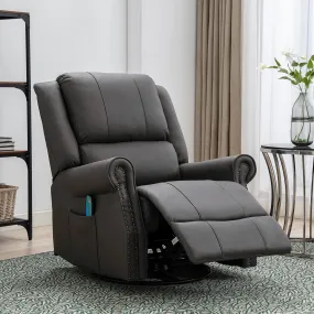 Massage Recliner Chair 360°Swivel Heated , Faux Leather Ergonomic Recling Sofa with Rivet Decoration, Dark Gray