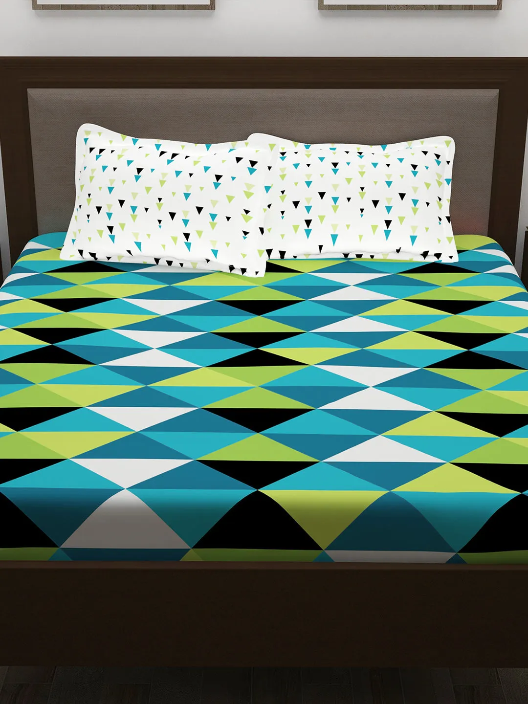 Metro 186 TC 100% Cotton Blue and Green Double Bedsheet
