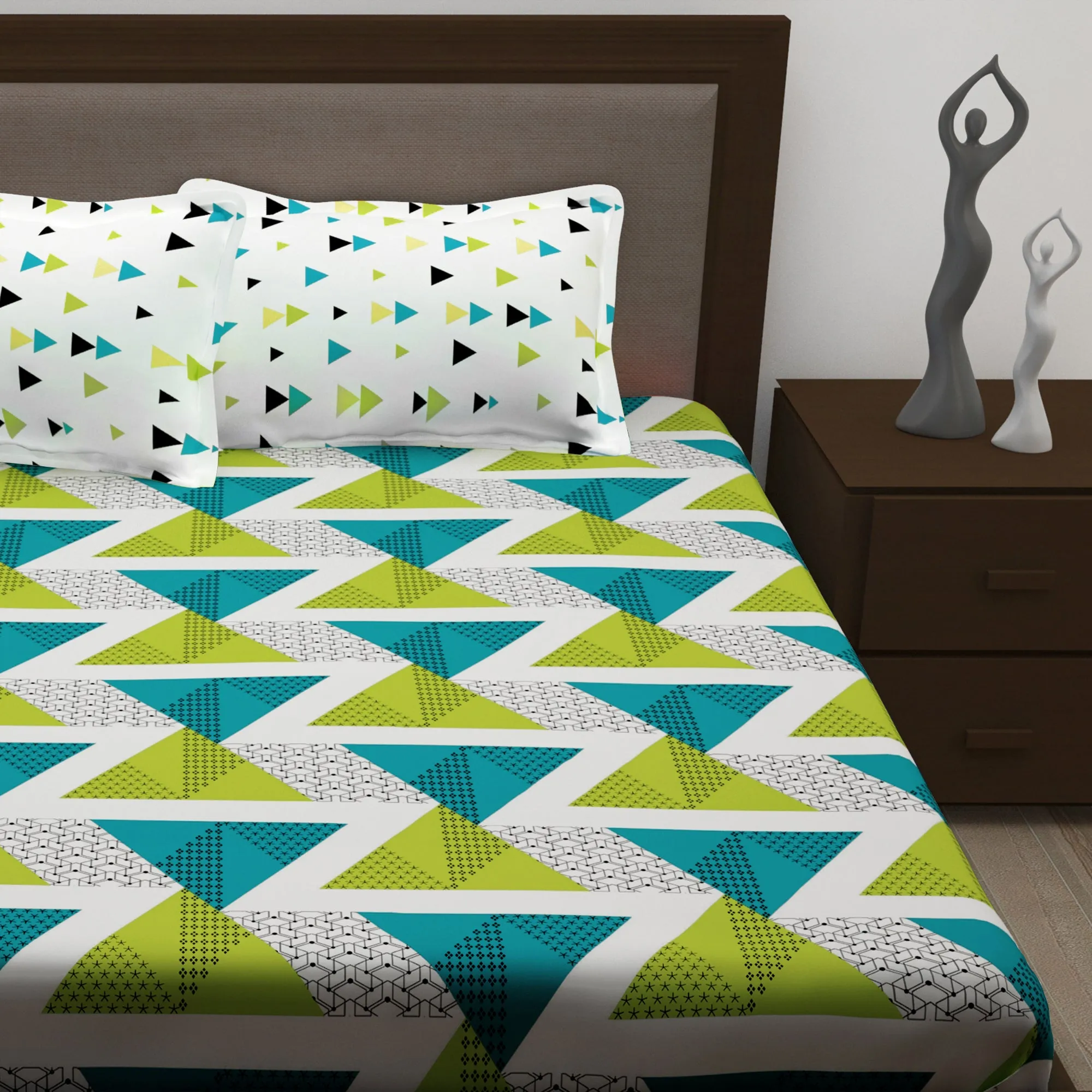 Metro 186 TC 100% Cotton Teal Blue King Size Bedsheet with 2 Pillow Covers
