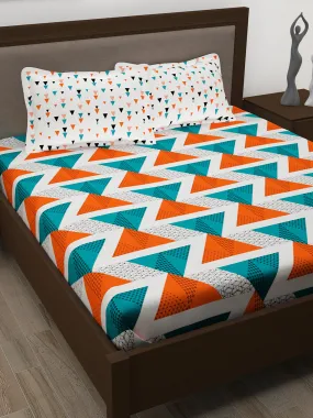 Metro 186 TC 100% Teal Blue and Orange Double Bedsheet