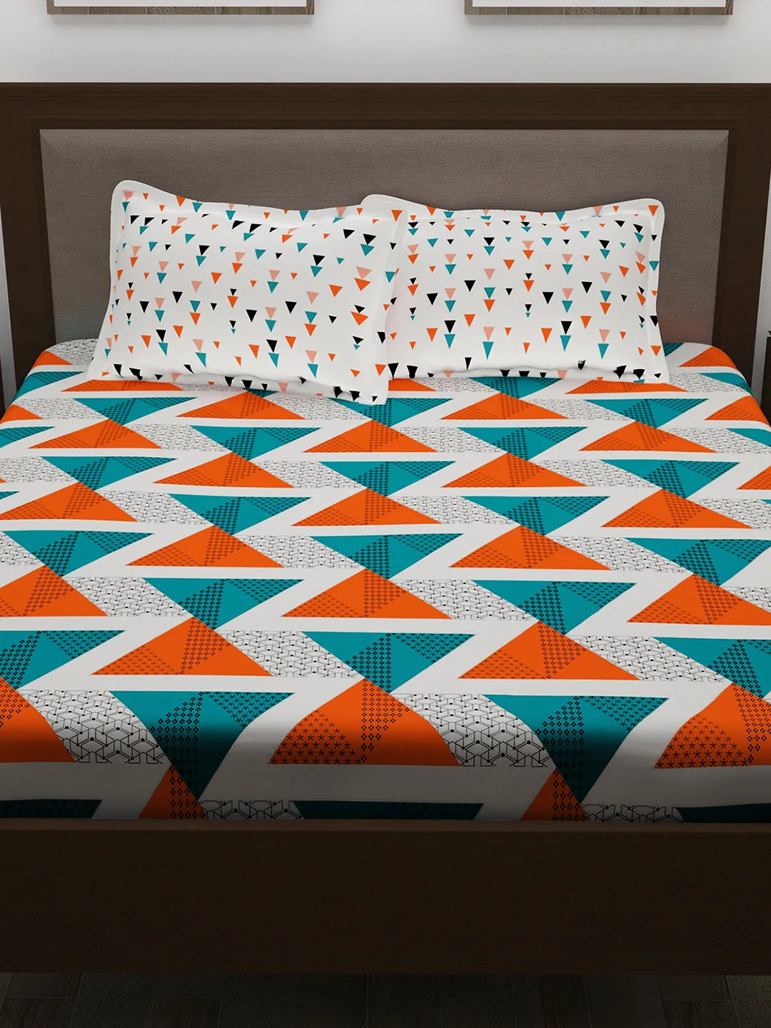 Metro 186 TC 100% Teal Blue and Orange Double Bedsheet
