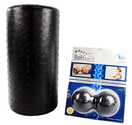 Mobility Kit - Firm - BakBalls (black, firm) and 12" black foam roller