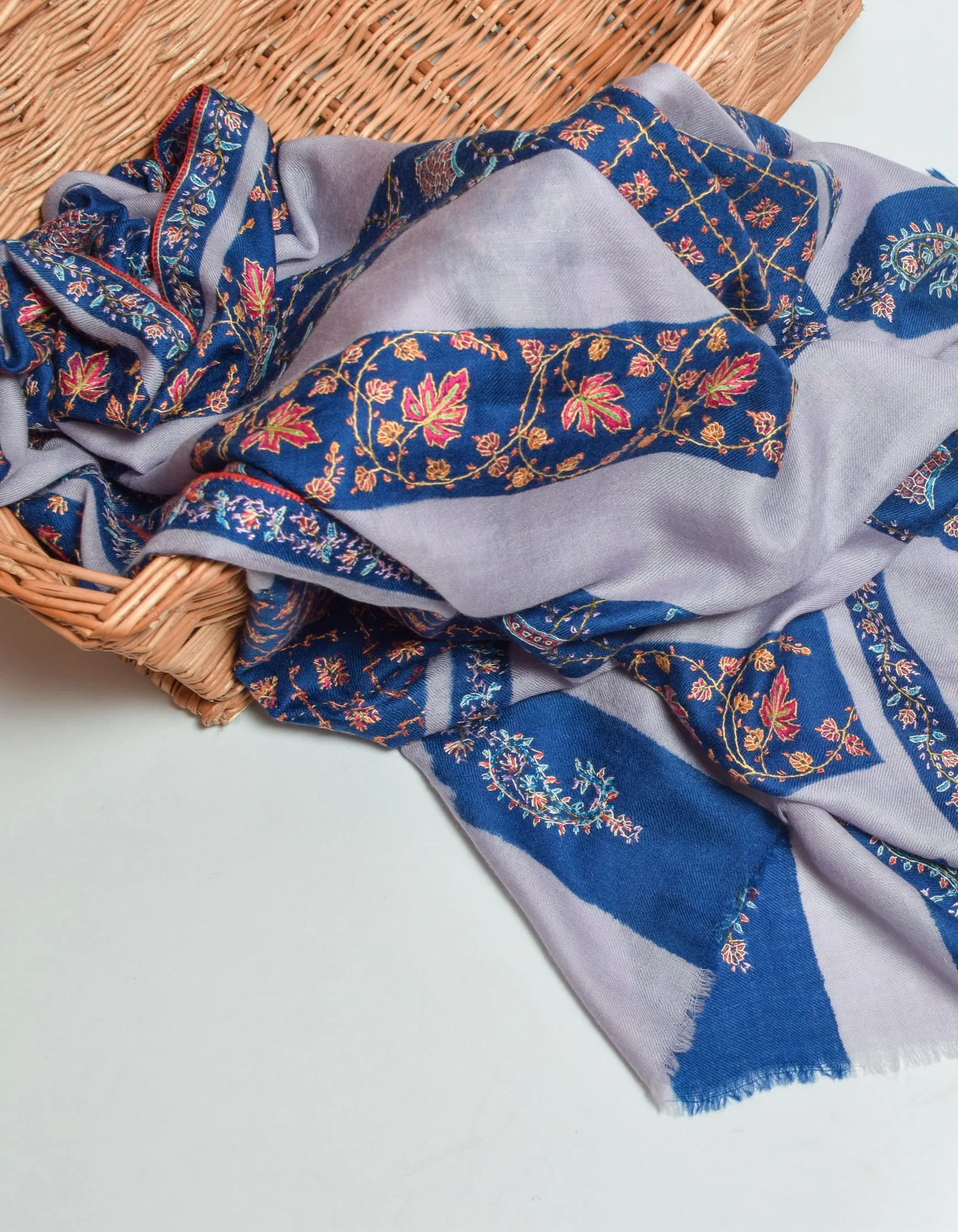 Modern Circle Stripes Handwoven Embroidered Cashmere Pashmina Shawl