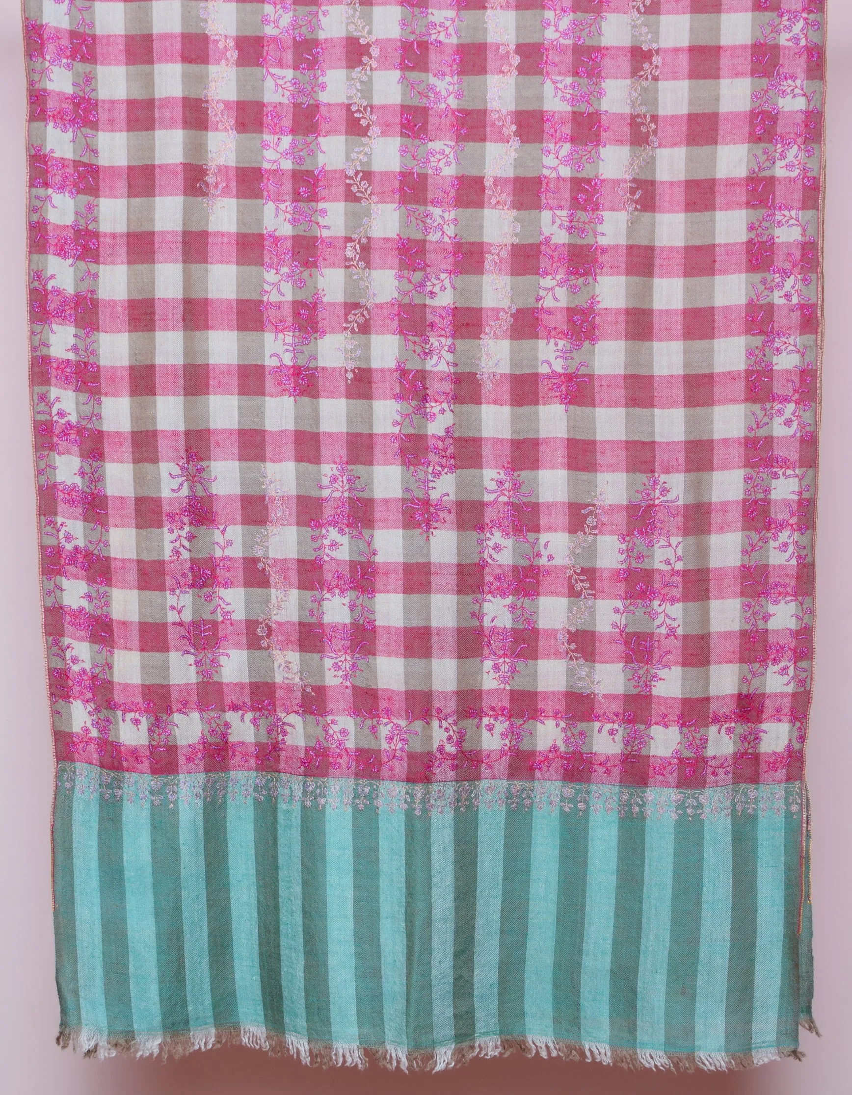 Modern Colours Multi-Pattern Check Handwoven Embroidered Cashmere Pashmina Stole