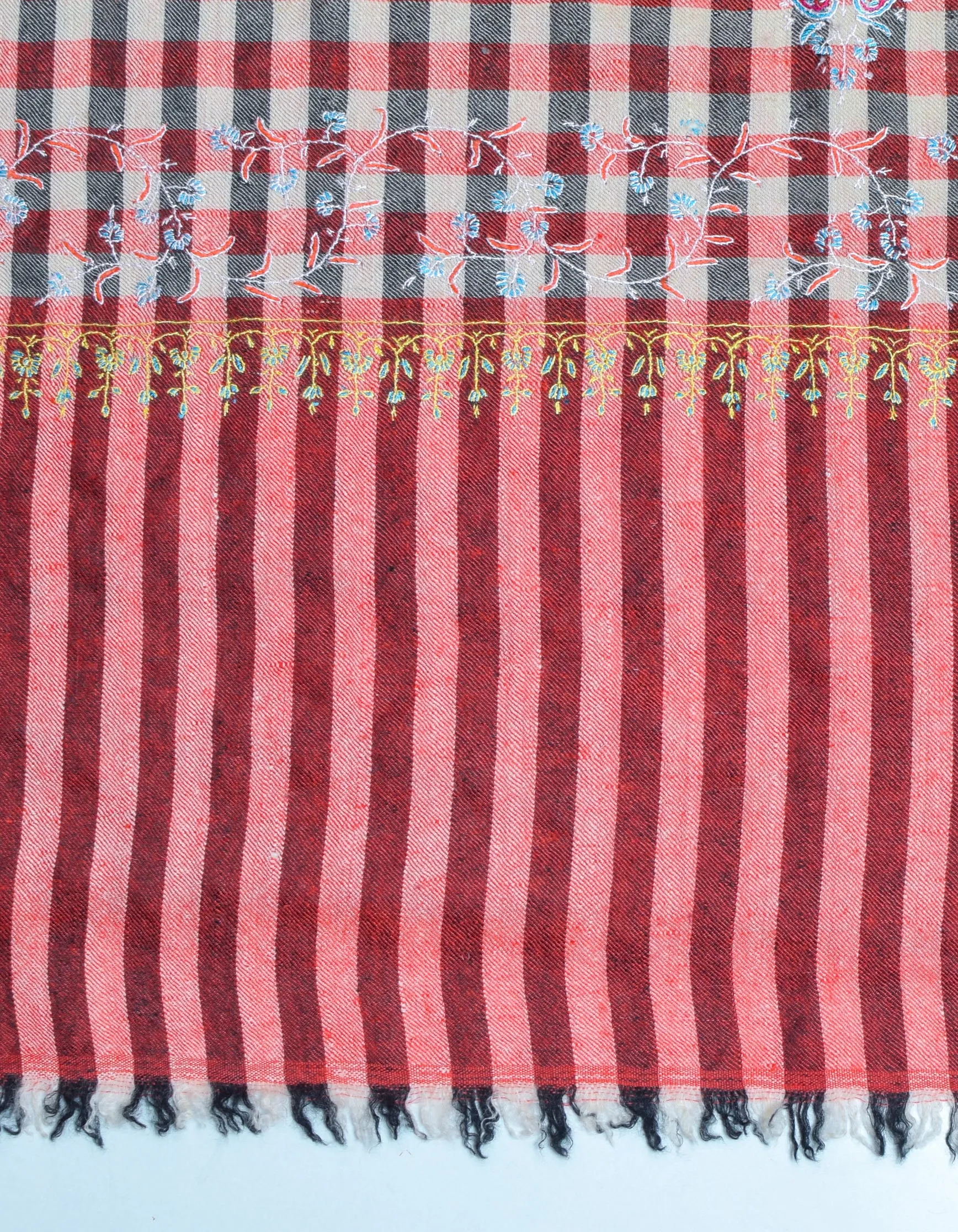 Modern Multi-Pattern Check Handwoven Embroidered Cashmere Pashmina Stole