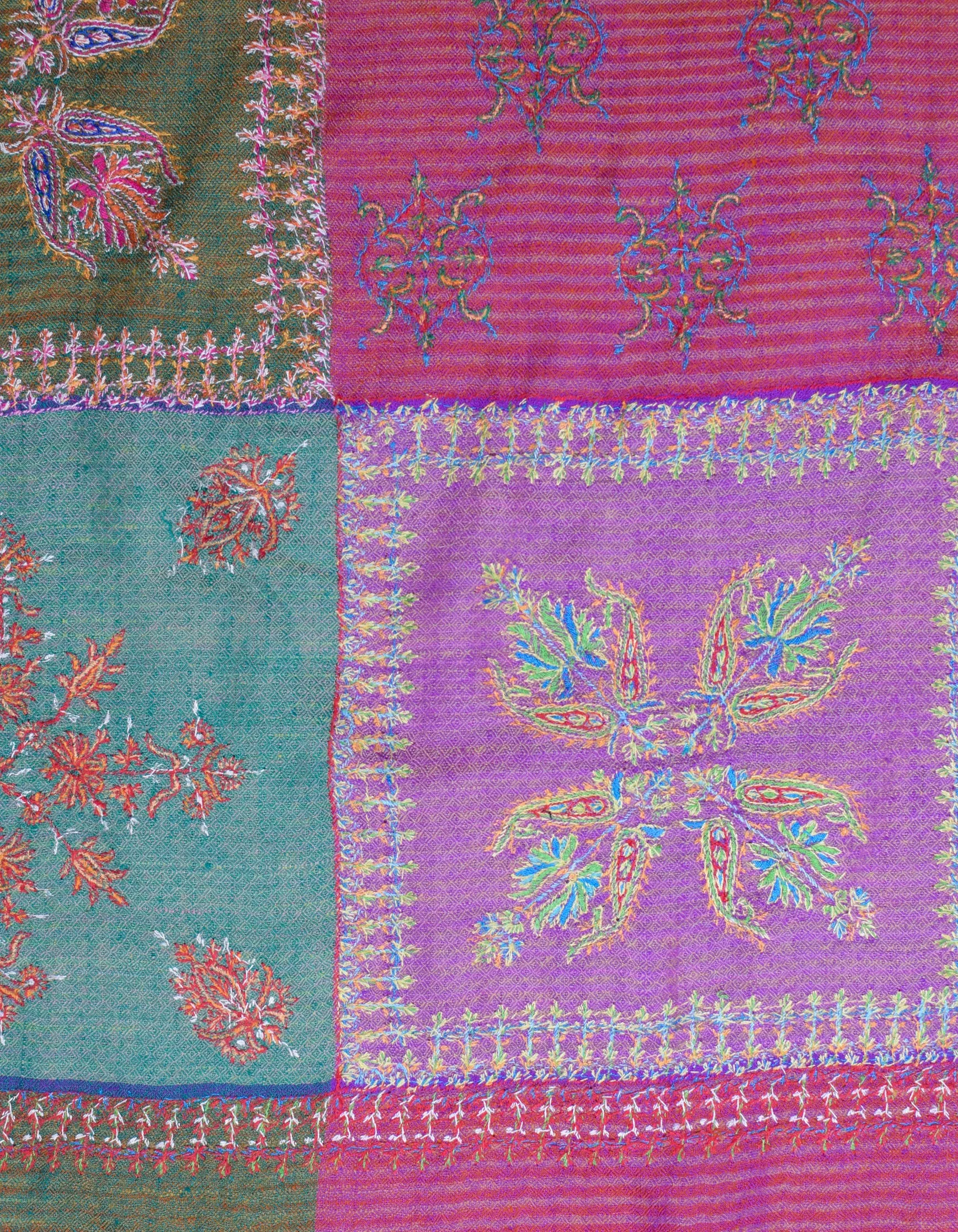 Modern Multi-Pattern Squares Handwoven Embroidered Cashmere Pashmina Stole