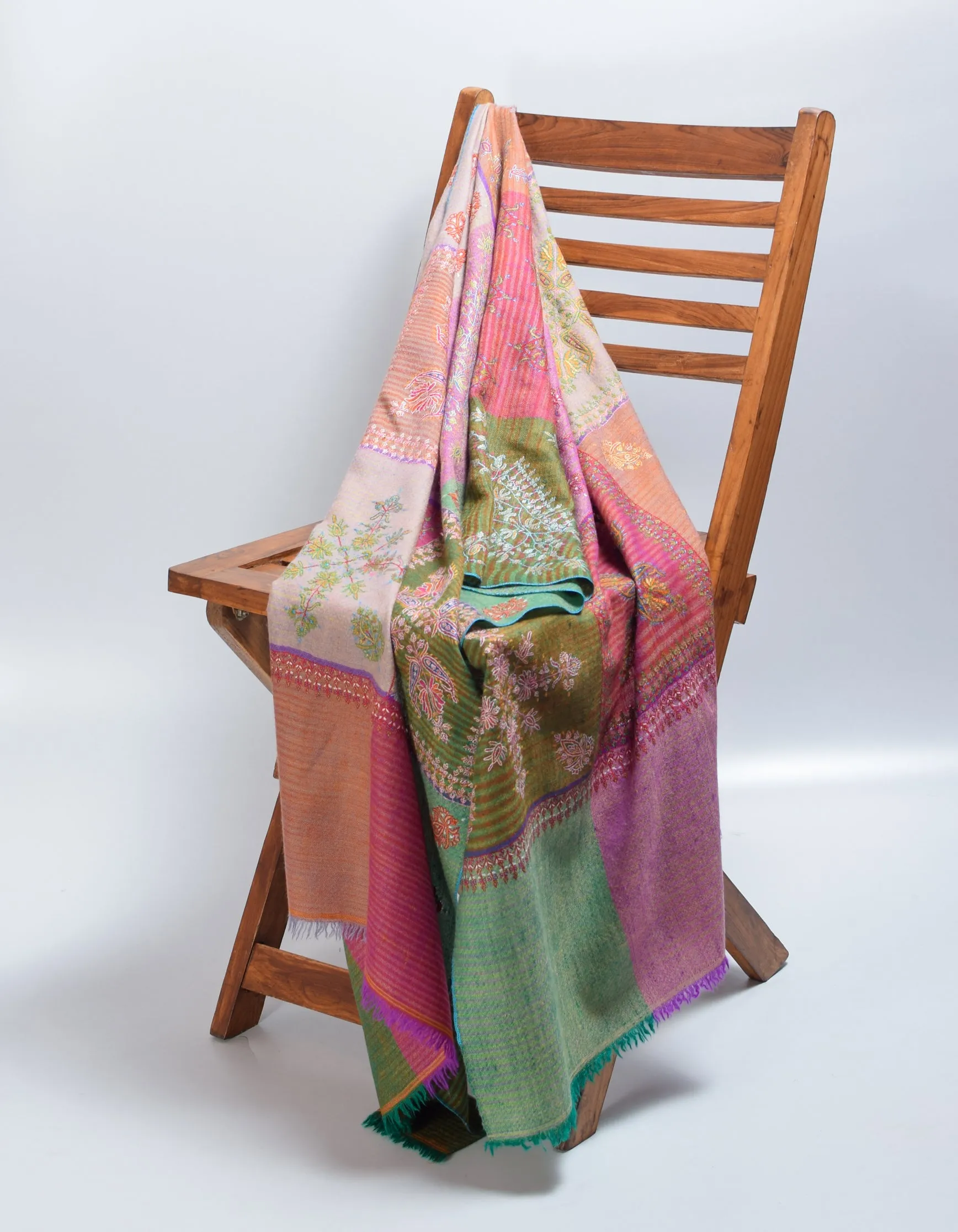 Modern Multi-Pattern Squares Handwoven Embroidered Cashmere Pashmina Stole