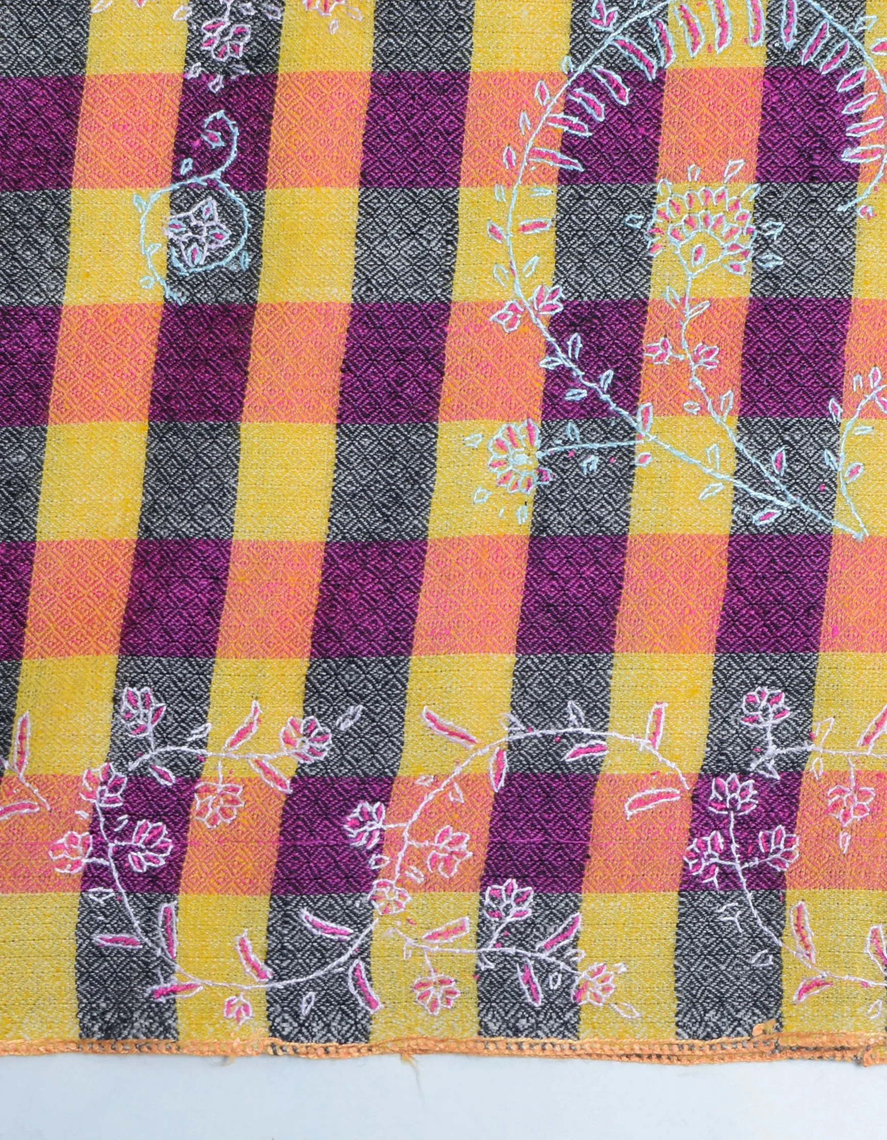 Modern Royal Check Multi-Pattern Handwoven Embroidered Cashmere Pashmina Stole