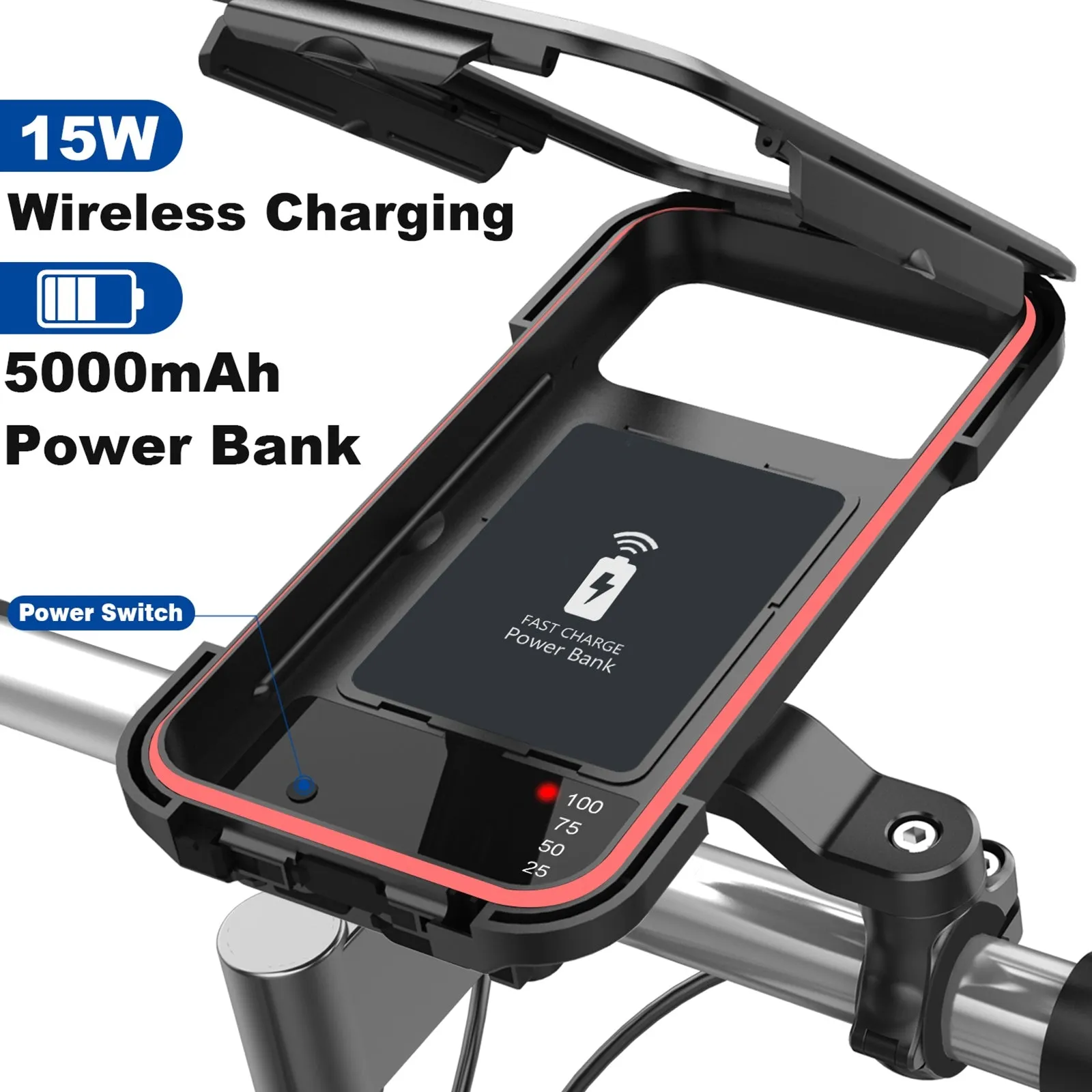 Motorcycle Bicycle Handlebar Phone Holder Wireless Charger