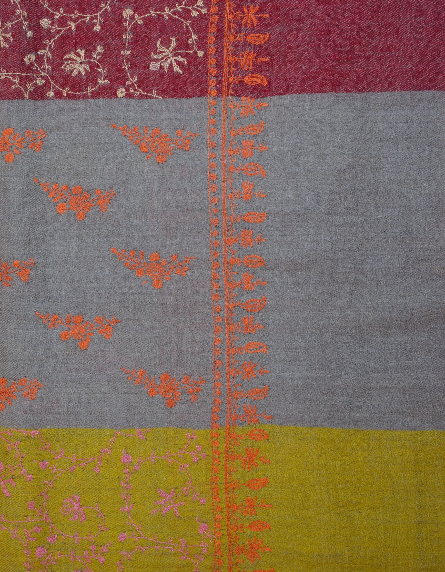 Multicolour Handwoven Floral Sozni Embroidered Cashmere Pashmina Stole