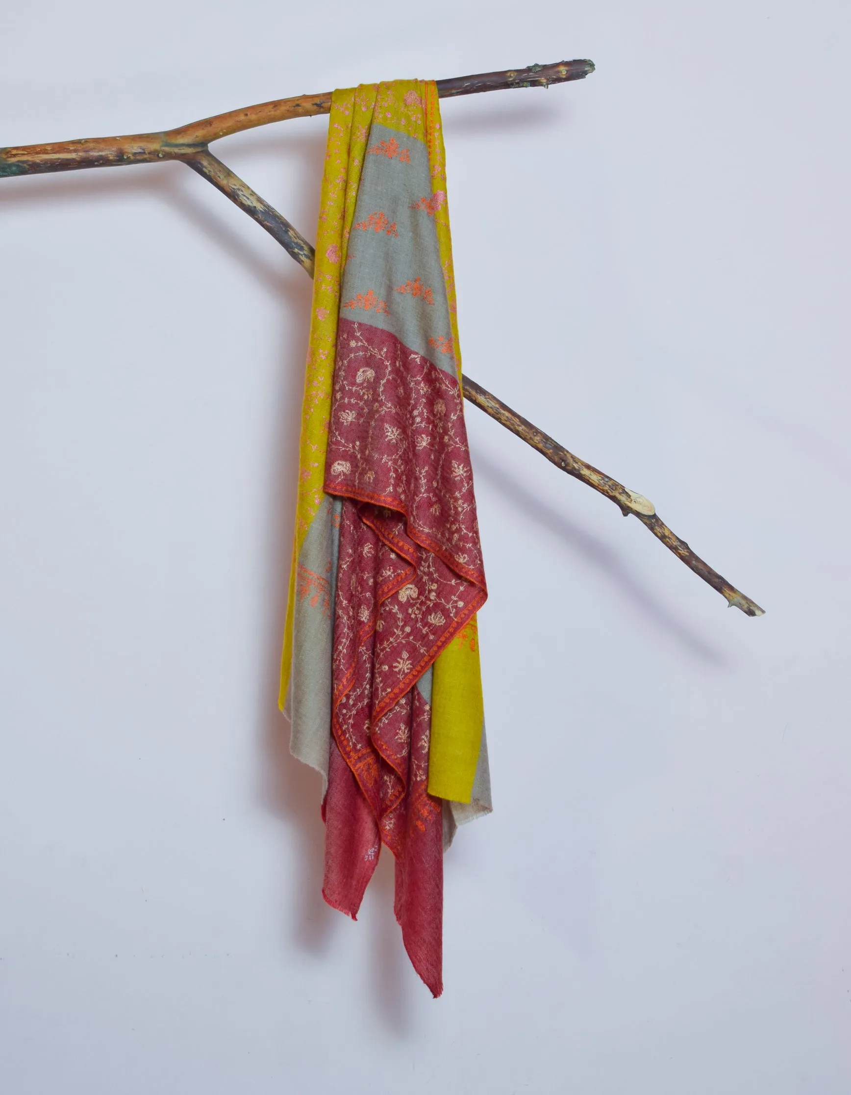 Multicolour Handwoven Floral Sozni Embroidered Cashmere Pashmina Stole