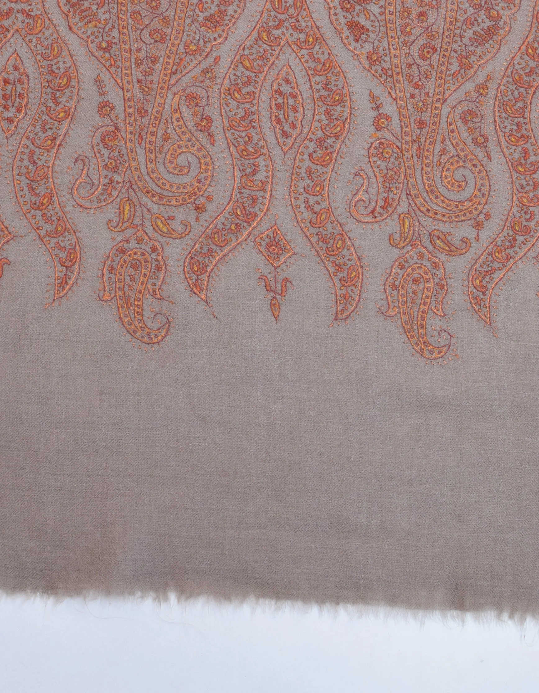 Natural Beige Handwoven Multicolour Jaali Embroidered Cashmere Pashmina Shawl
