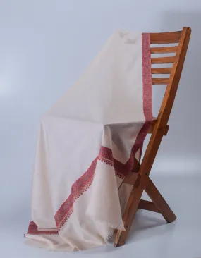 Natural Light Beige Handwoven Sozni Border Embroidered Cashmere Pashmina Shawl