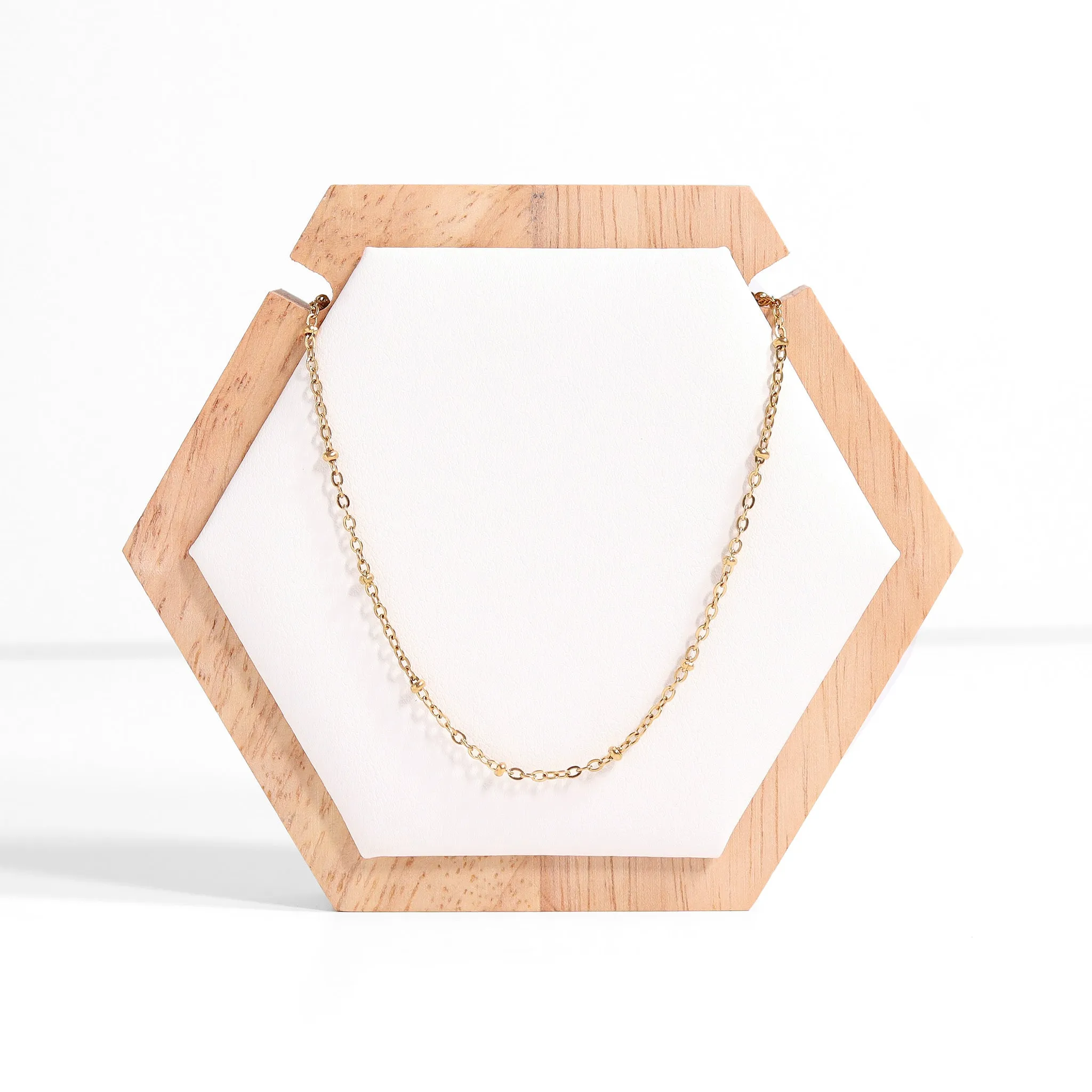 Natural Wood & Leather 1 Unit Hexagon Necklace Display / DSP0031