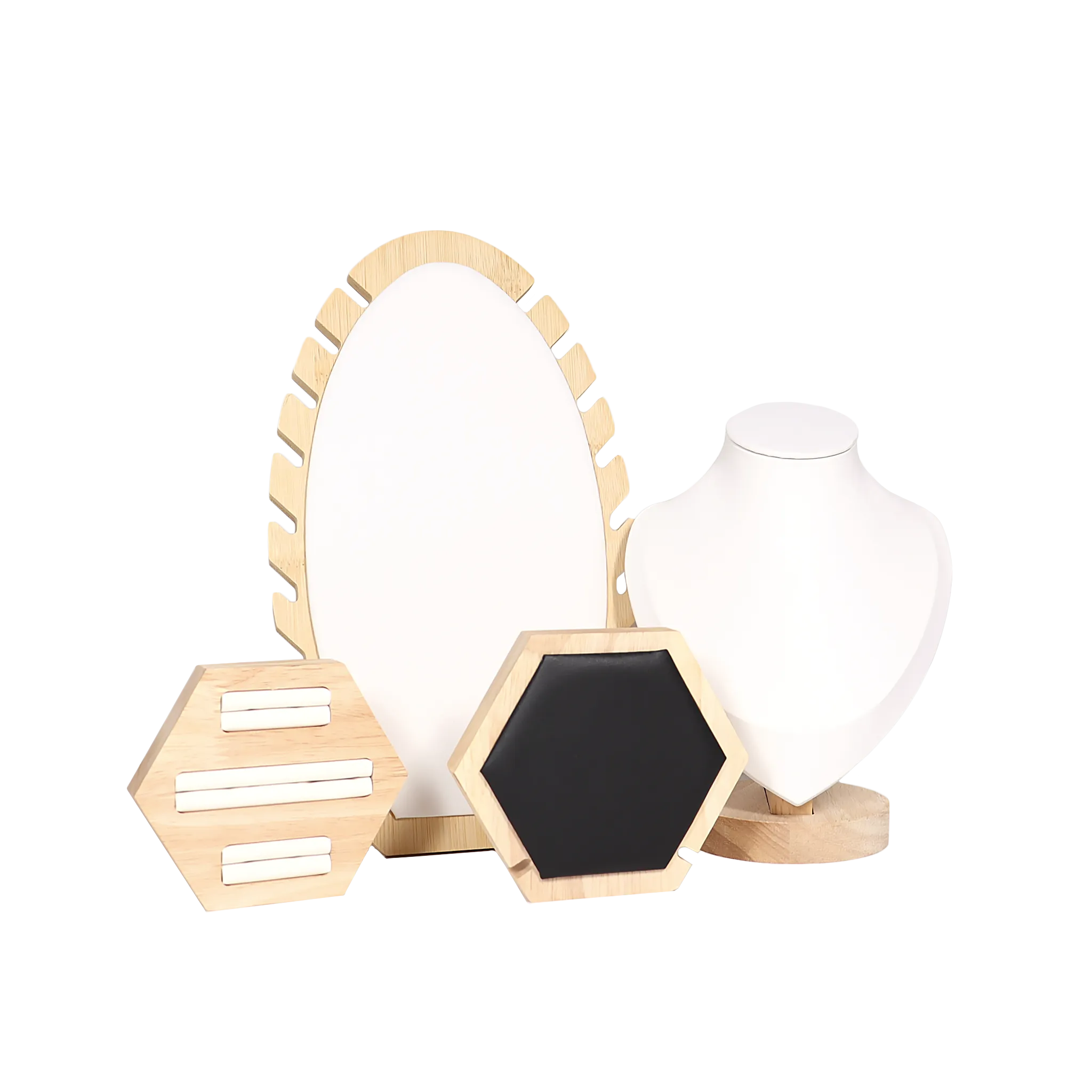 Natural Wood & Leather 1 Unit Hexagon Necklace Display / DSP0031