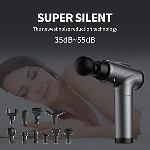 OLsky Massage Gun Deep Tissue, Handheld Electric Muscle Massager, High Intensity Percussion Massage Device for Pain Relief with 10 Attachments & 30 Speed(Grey)