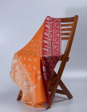 Ombre Orange-Red Handwoven Sozni Embroidered Cashmere Pashmina Stole