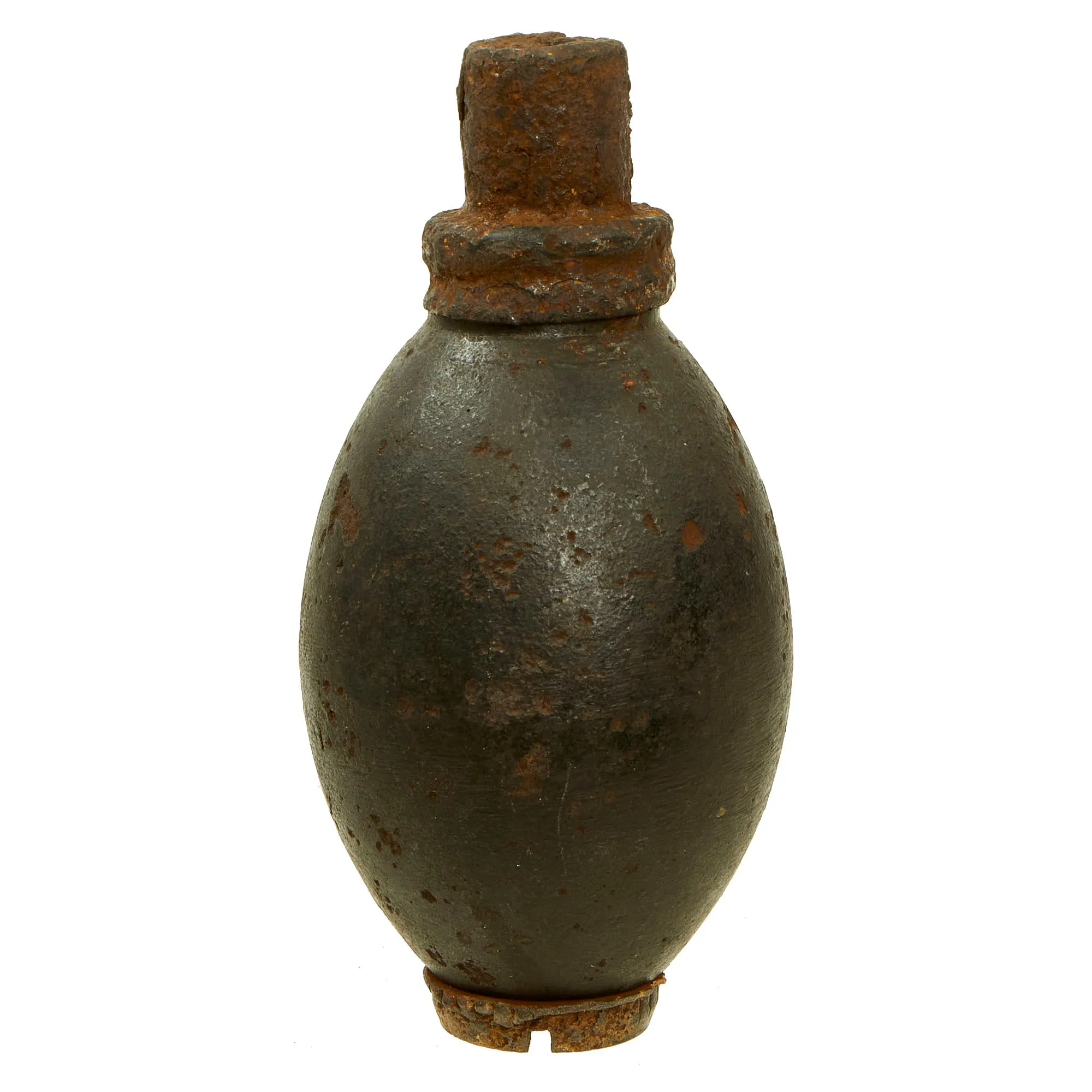 Original Dutch WWII Inert Eihandgranaat No.1 “Egg” Grenade With Transport Cap and Base Plug - Recovered From German Bunker In Holland