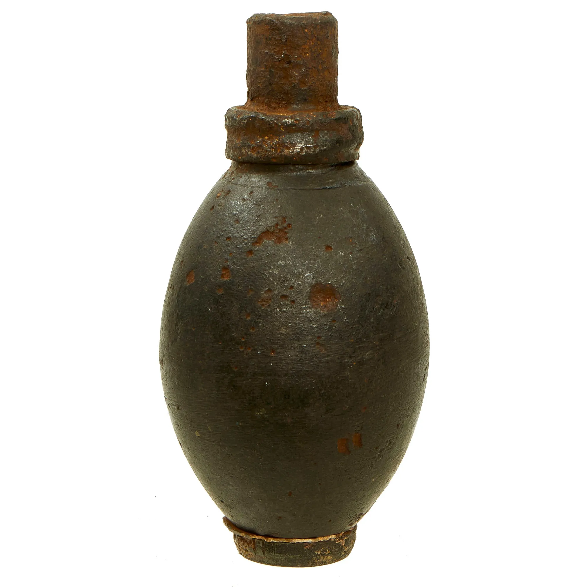 Original Dutch WWII Inert Eihandgranaat No.1 “Egg” Grenade With Transport Cap and Base Plug - Recovered From German Bunker In Holland