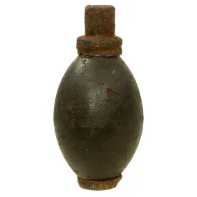 Original Dutch WWII Inert Eihandgranaat No.1 “Egg” Grenade With Transport Cap and Base Plug - Recovered From German Bunker In Holland