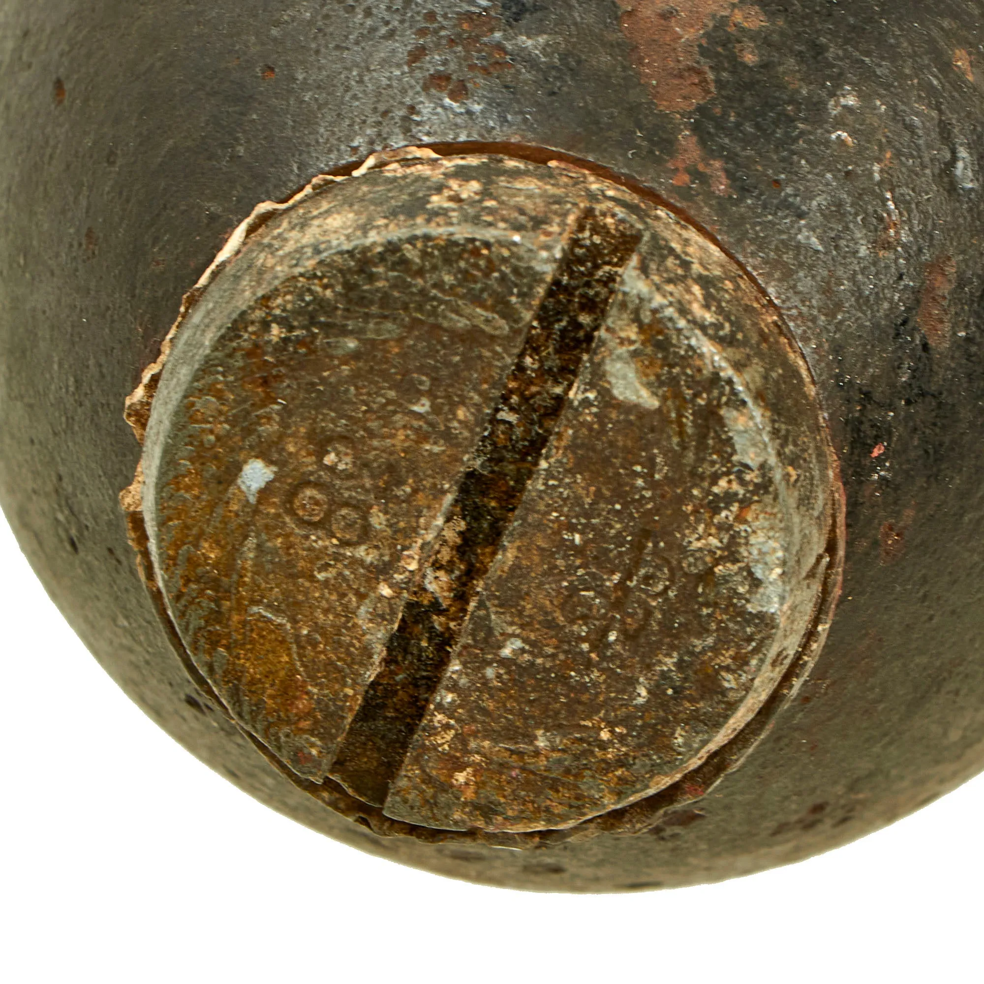 Original Dutch WWII Inert Eihandgranaat No.1 “Egg” Grenade With Transport Cap and Base Plug - Recovered From German Bunker In Holland