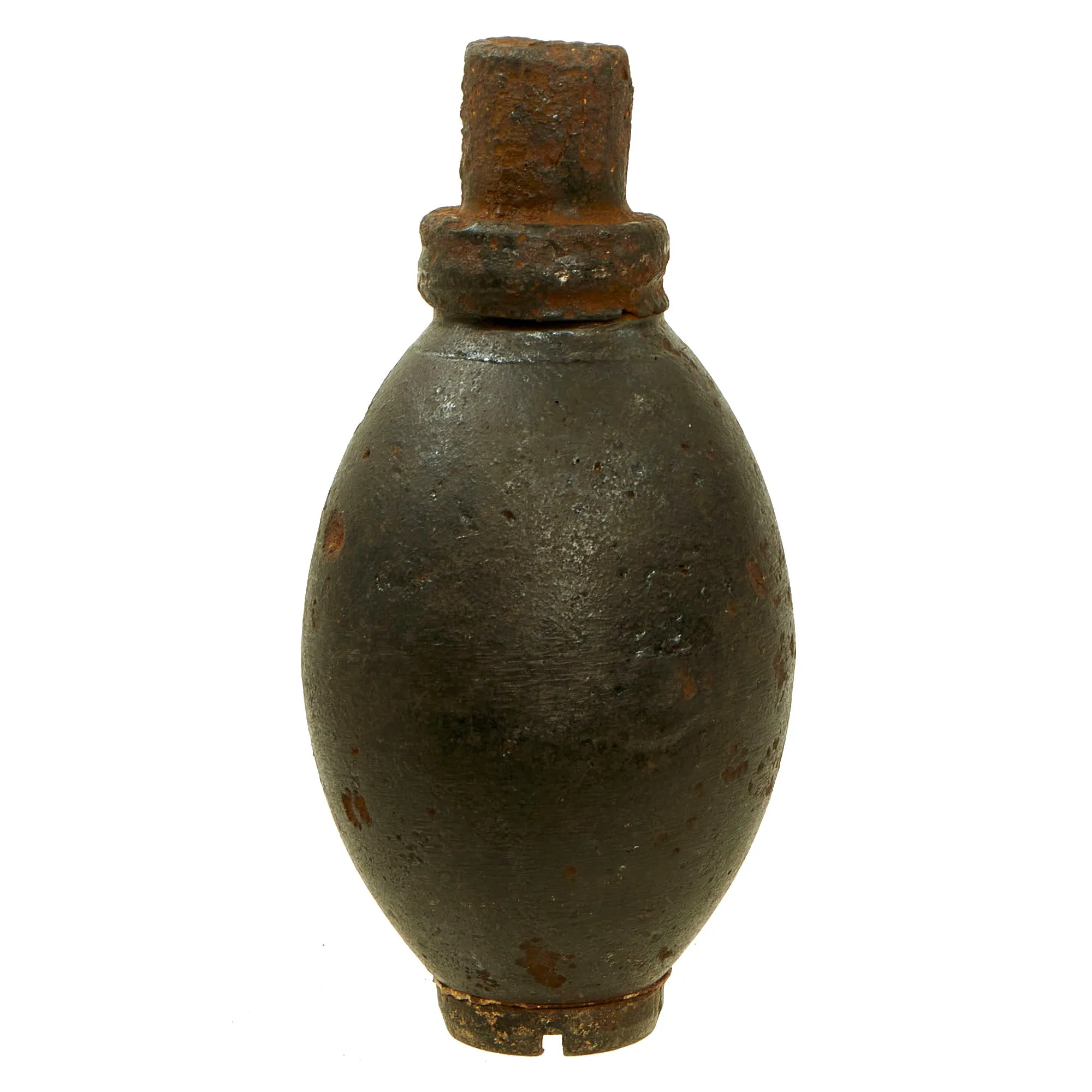 Original Dutch WWII Inert Eihandgranaat No.1 “Egg” Grenade With Transport Cap and Base Plug - Recovered From German Bunker In Holland