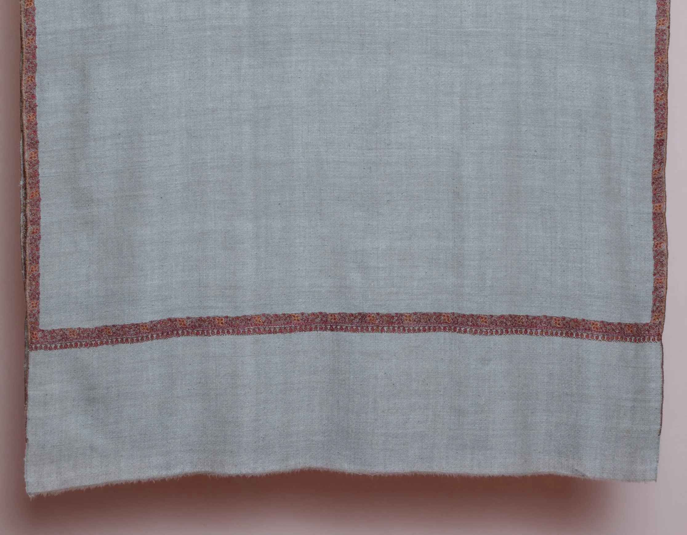Pastel Grey Handwoven Sozni Embroidered Cashmere Pashmina Shawl