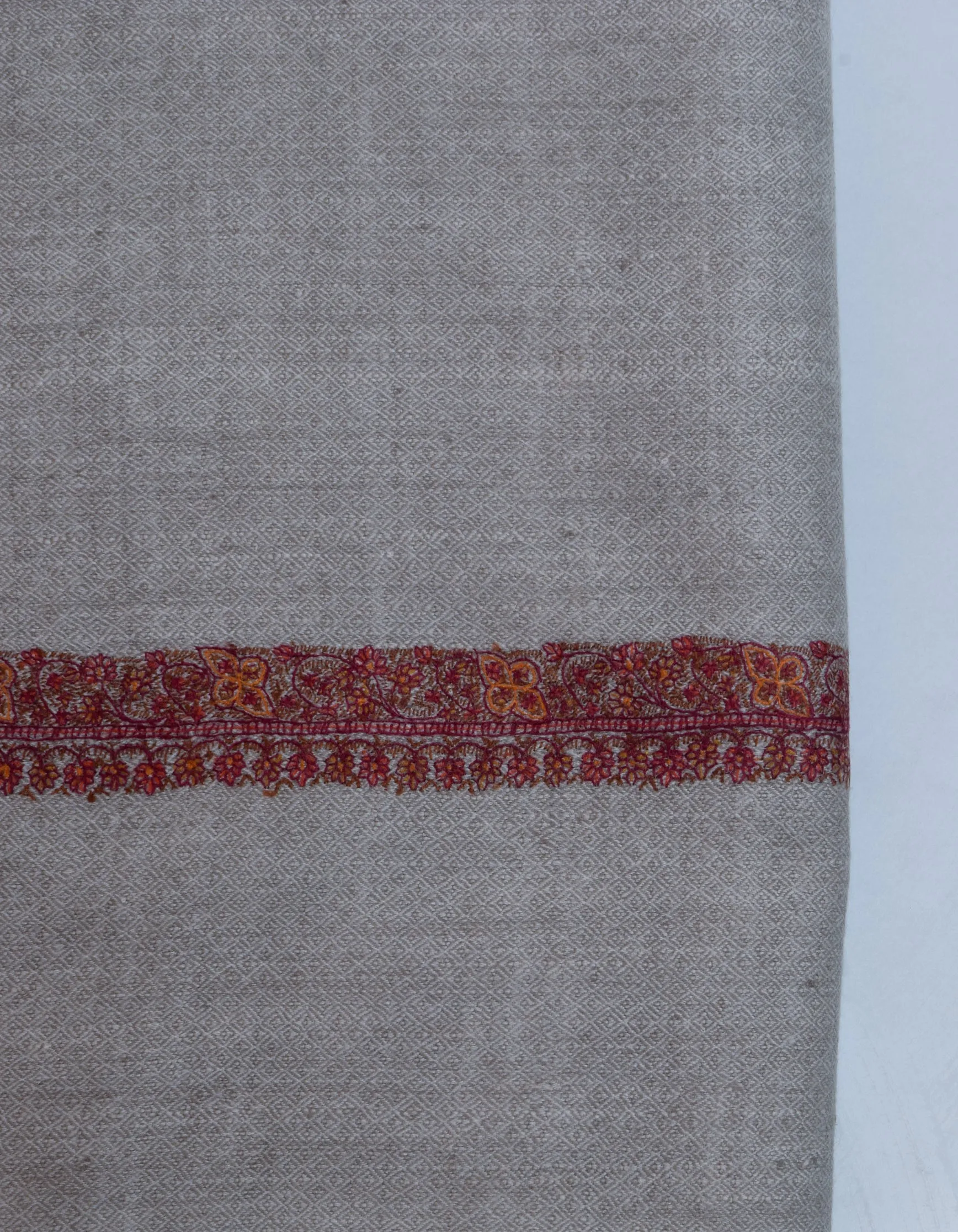 Pastel Grey Handwoven Sozni Embroidered Cashmere Pashmina Shawl