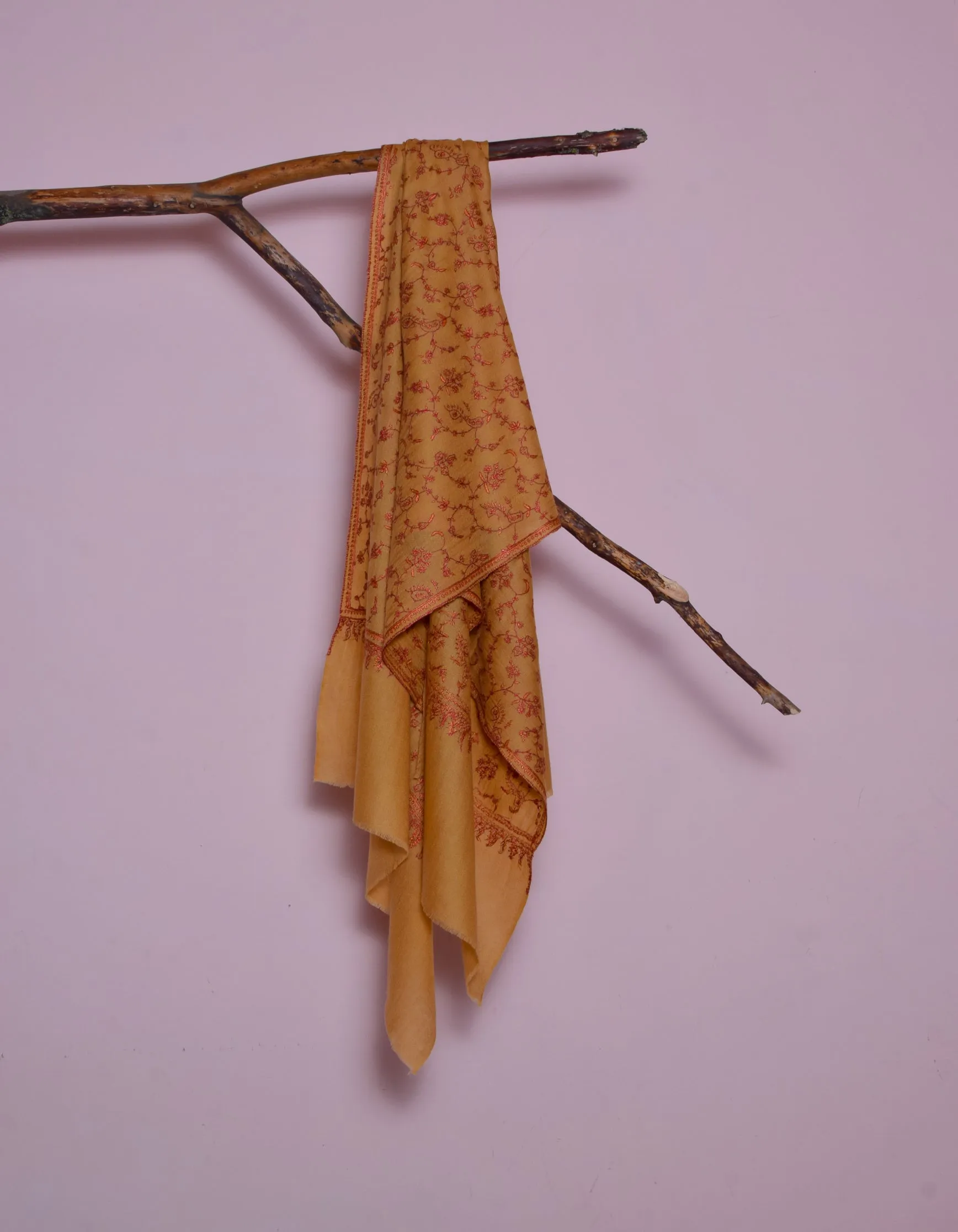 Pastel Orange Handwoven Sozni Jaali Embroidered Cashmere Pashmina Stole