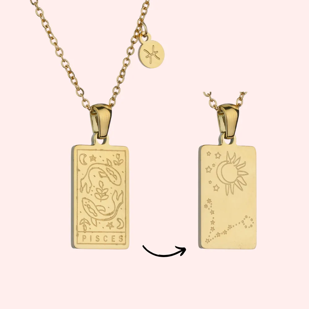 Pisces Zodiac Tarot Card Necklace