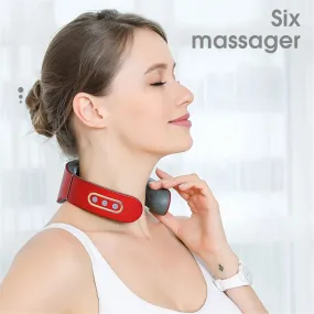 Portable Electric Neck Massager Pulse Back 6 Modes Voice broadcast Heating Pain Relief Neck  Kneading Massager