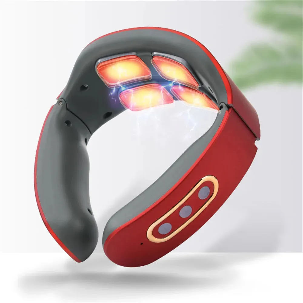 Portable Electric Neck Massager Pulse Back 6 Modes Voice broadcast Heating Pain Relief Neck  Kneading Massager