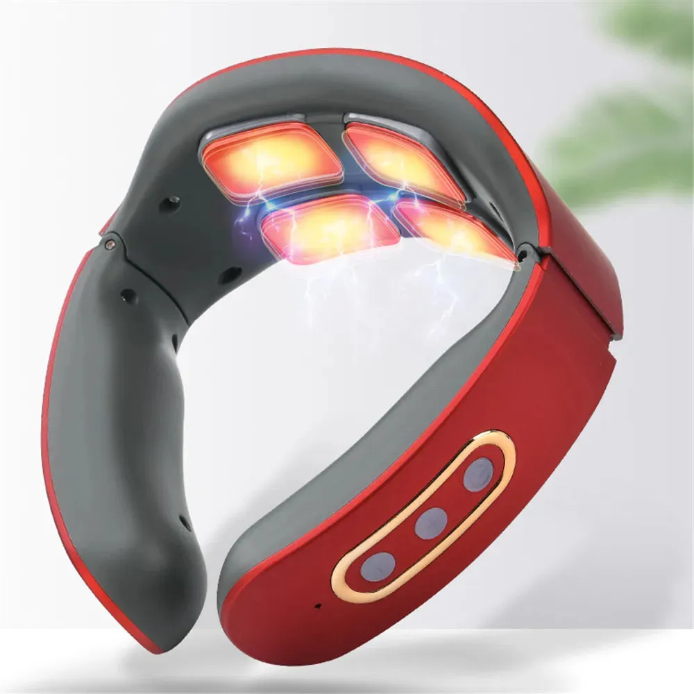 Portable Electric Neck Massager Pulse Back 6 Modes Voice broadcast Heating Pain Relief Neck  Kneading Massager