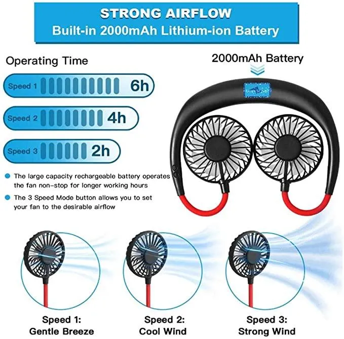 Portable Hanging Neck Sports Fan - Mini USB Portable Neckband With Rechargeable Battery Small Air Cooler Conditioner
