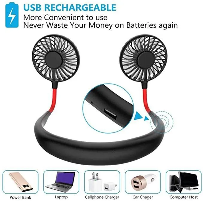 Portable Hanging Neck Sports Fan - Mini USB Portable Neckband With Rechargeable Battery Small Air Cooler Conditioner