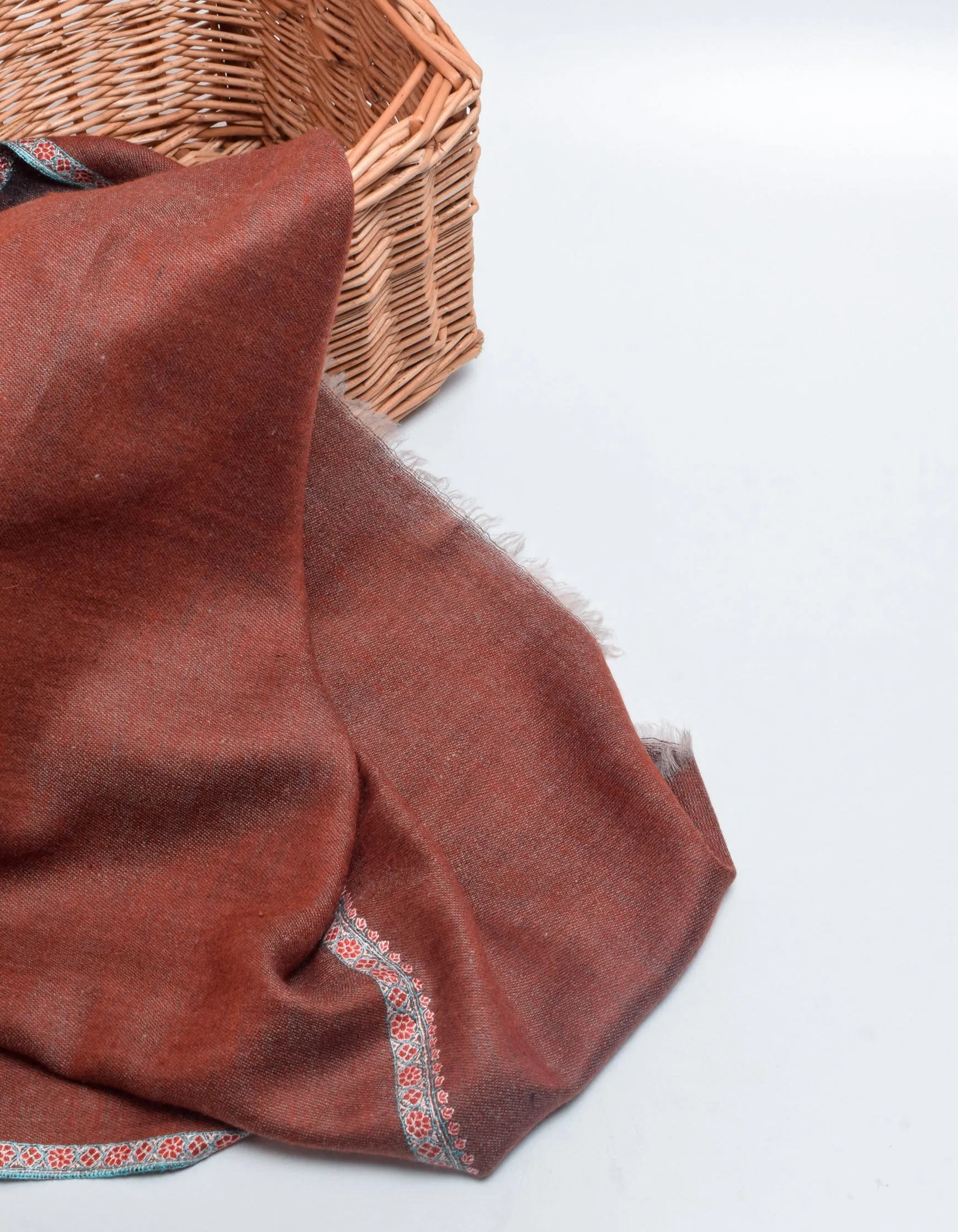 Redwood Brown Handwoven Sozni Embroidered Cashmere Pashmina Shawl
