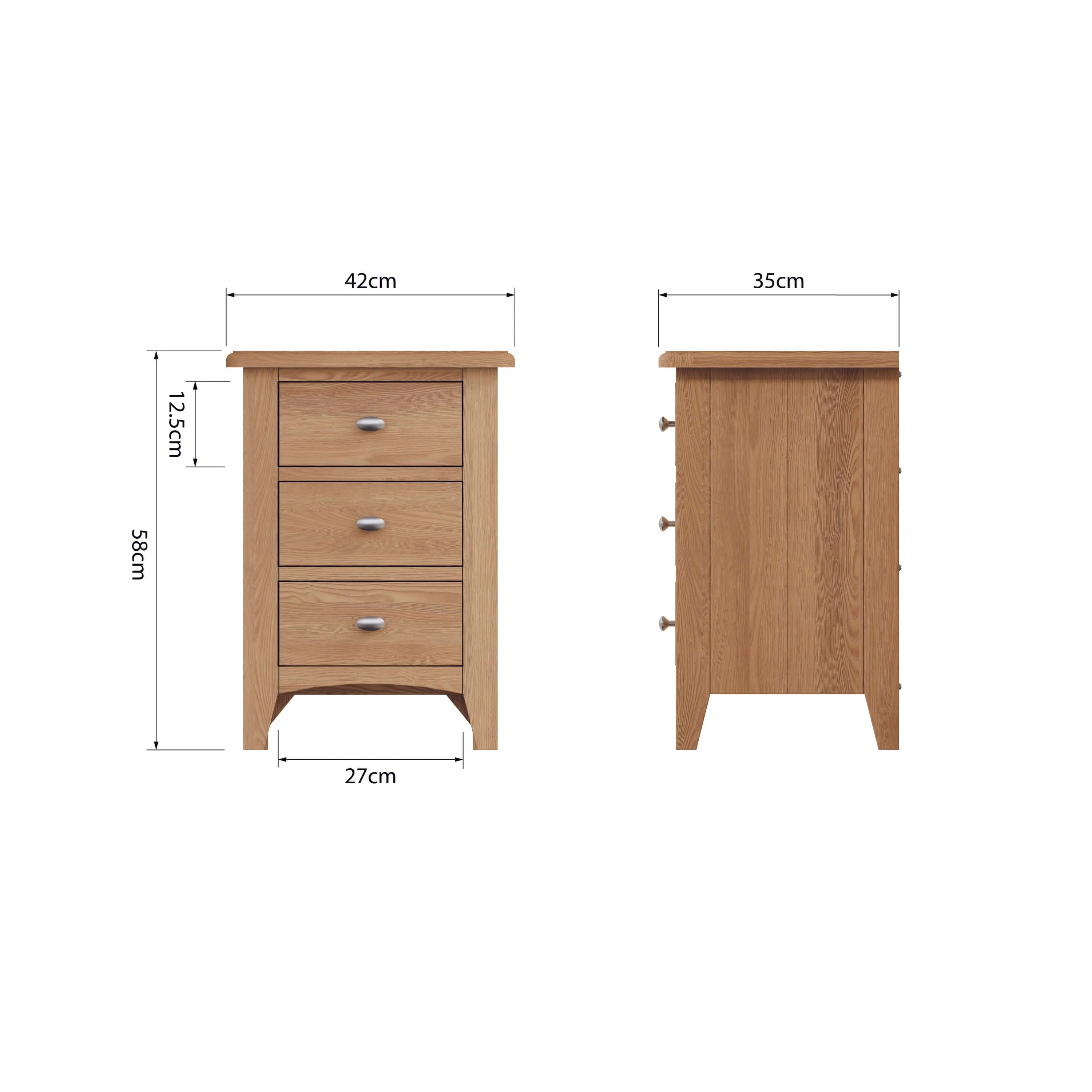 Rowan Oak 3 Drawer Bedside Table