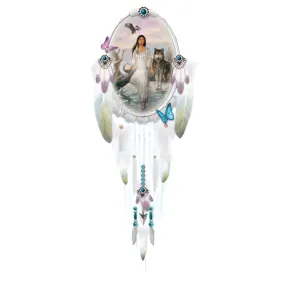The Bradford Exchange Beautiful Guardians Wall Decor Collection Issue #4: 'Love Dreamcatcher' Hand-Painted Oval Frame with Real Feathers Beads and Stretched Leather by Russ Docken 20-Inches
