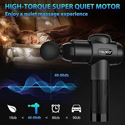 TOLOCO Massage Gun, Muscle Deep Tissue Massager for Athletes for Any Pain Relief, 10 Massages Heads with Silent Brushless Motor, Gifts for Men&Women, Black